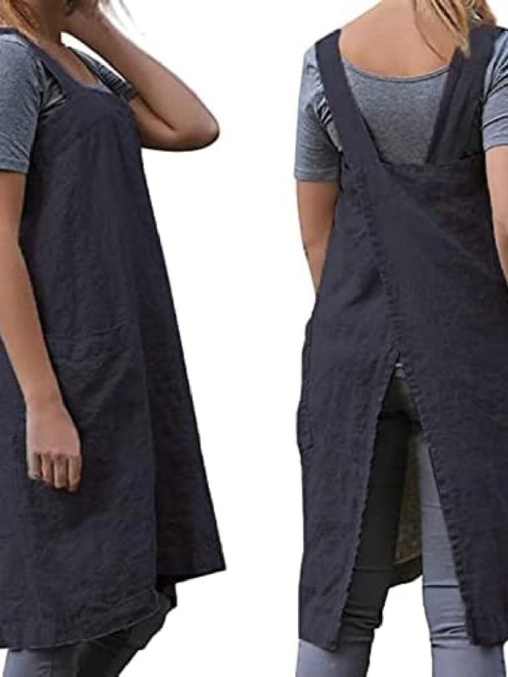 Women's Cross Back Pinafore Apron with Large Pockets Home Kitchen, Restaurant, C